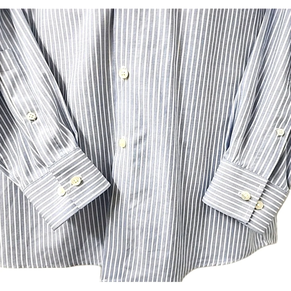 MICHAEL Michael KORS Blue  White Striped Long Sleeve No Iron Dress Shirt 15 32/3